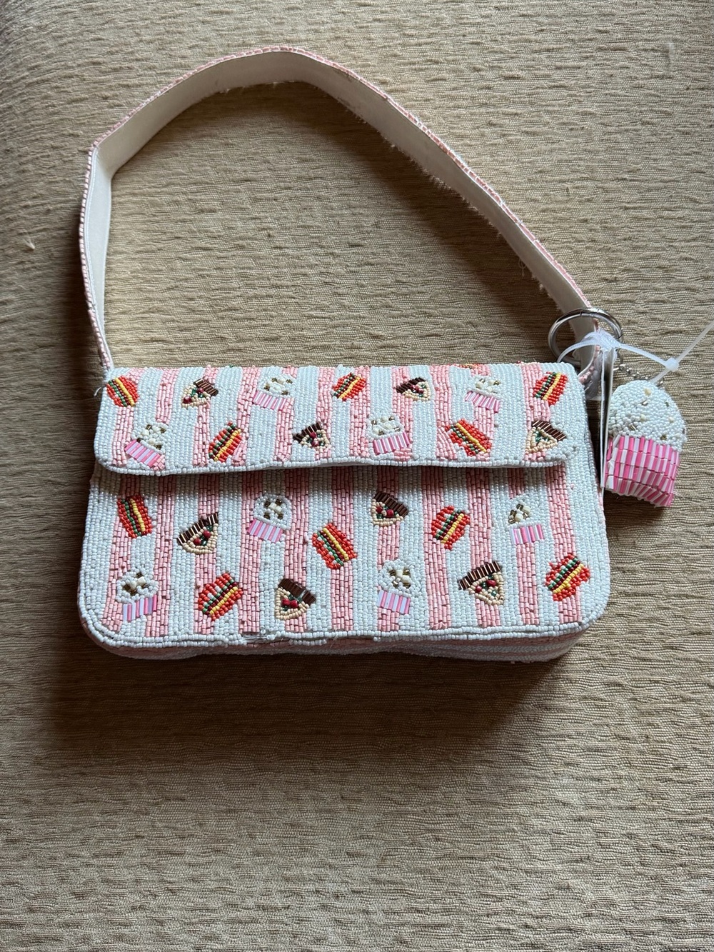 Beaded Pink Cupcake Pattern Shoulder Bag
